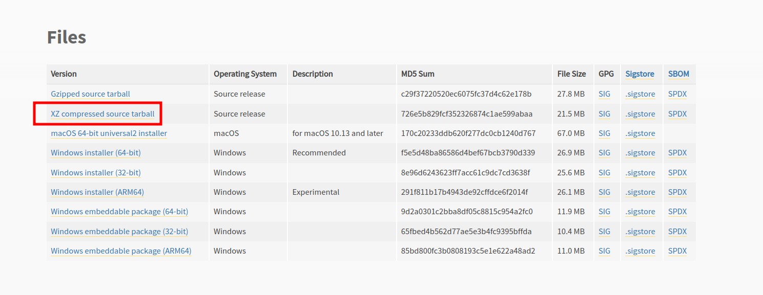 Python Download XZ compressed source tarball