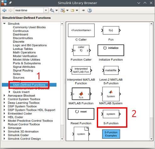 Simulink add S function block