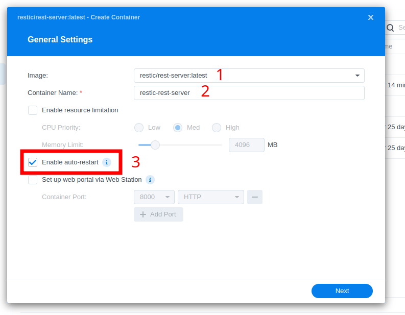 Create Restic REST-Server container on Synology