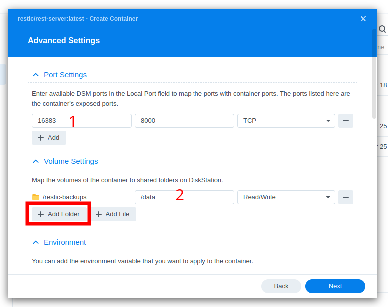 Create Restic REST-Server container on Synology