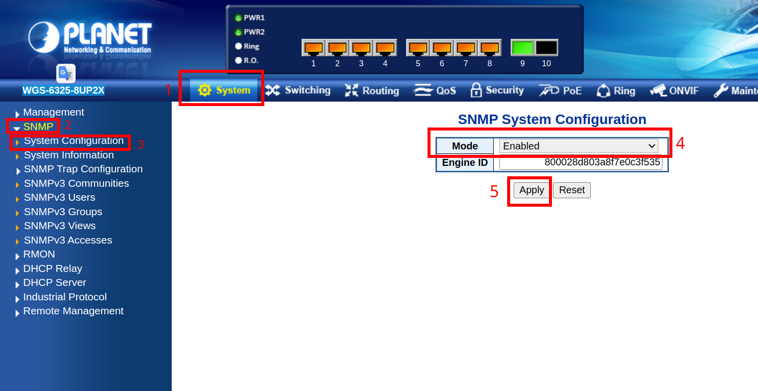 Planet WGS enable SNMP